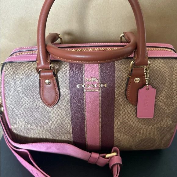 NEW! Coach Rowan Satchel Bag In Signature Canvas With Stripe - Picture 3 of 6